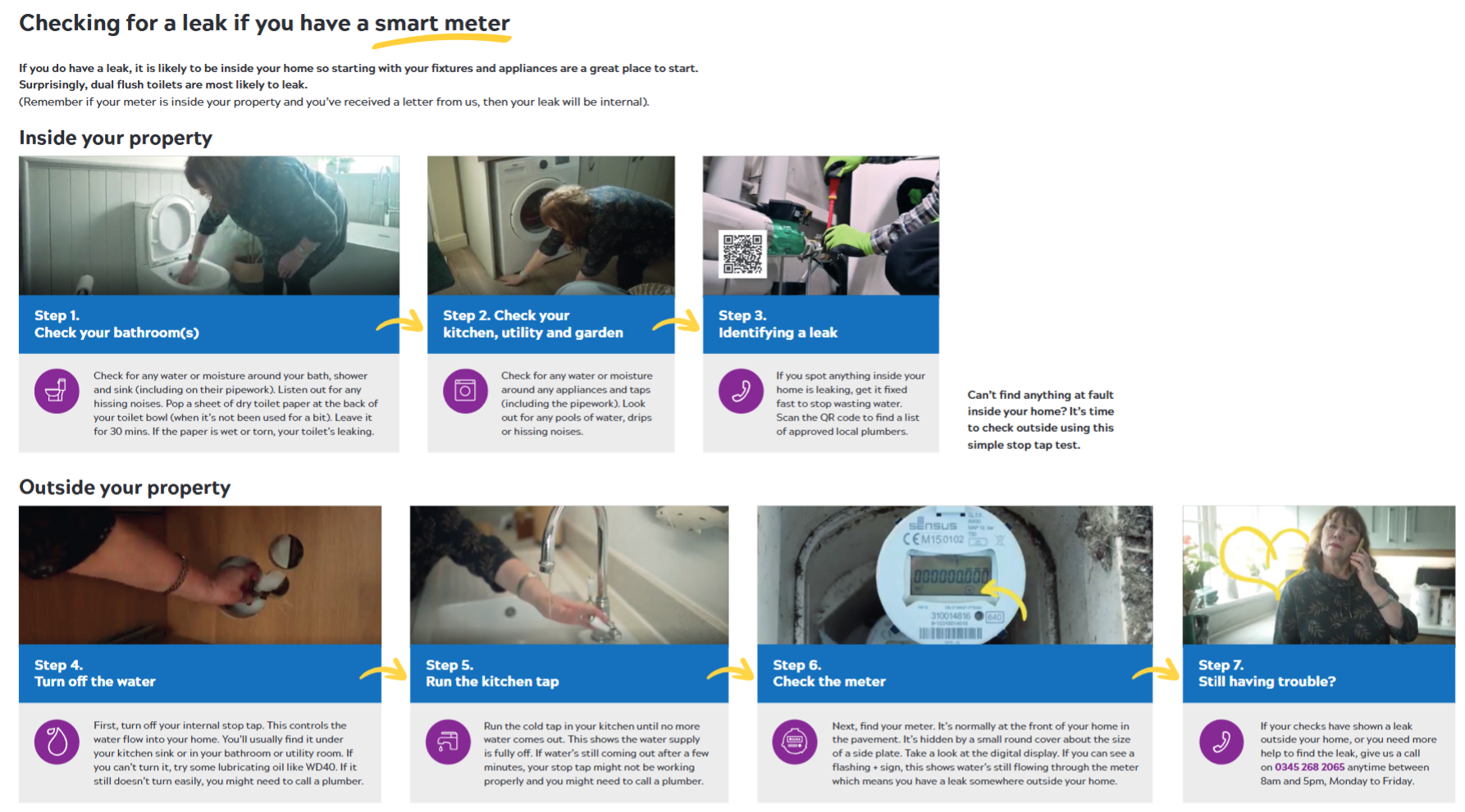 Checking for leaks with a smart meter steps